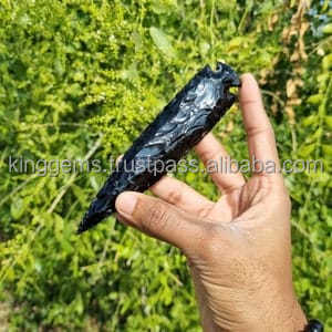 Venta al por mayor de punta de flecha tallada de obsidiana negra natural de 6 pulgadas Kinggems, ágata elegante, regalo de amor para el hogar y negocios, Feng Shui - Product Image 3