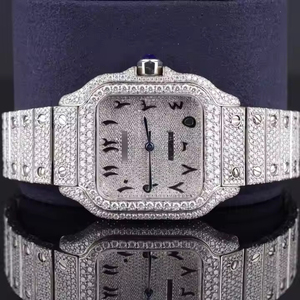 Reloj con tachuelas de diamantes cultivados en laboratorio Iced Out, reloj de estilo árabe, movimiento japonés, reloj de lujo de acero inoxidable con busto para hombres - Product Image 1