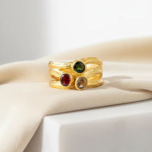 Anillo de Plata de Ley 925 Hecho a Mano con Piedras Preciosas Naturales, Turmalina Multicolor y Baño de Oro - Product Image 1