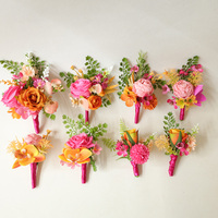 Décorations florales pour mariages, événements d'entreprise, fêtes, boutonnières, corsages de poignet, décorations florales pour verres à vin, faites à la main, Saint-Valentin, fuchsia, corail