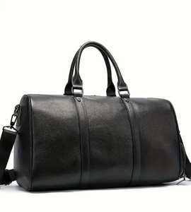 Estilo japonés negro para hombre durante la noche de cuero suave de negocios Duffel Weekender Bag Bolsas de viaje de cuero genuino - Product Image 1