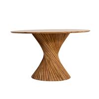 Ensemble de table à manger moderne en bois massif de forme ronde avec un design floral exclusif et élégant, finition en noyer naturel