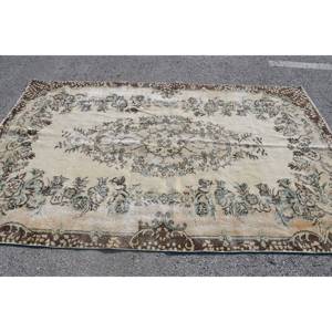 Classic Beige <b>Brown</b> Vintage Turkish Wool Rug 5.5 X 9.2 ft Patchwork Living Carpet Latex for Hallway Bedroom Rectangle Shape - Product Image 3