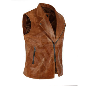 Chaleco informal de cuero genuino de alta calidad para hombre, con cuello en V, ropa exterior transpirable personalizable para el invierno - Product Image 2