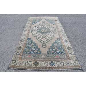 Classique Beige Bleu Vintage Tapis Turc 5.2X10.4 pieds Laine Patchwork Conception pour Salon Couloir Adolescent Chambre Latex Soutenu - Product Image 1