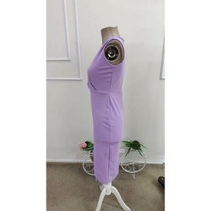 Vestido midi de crepé importado con cuello cruzado sin mangas para mujer, 34522 - Lila - Product Image 5