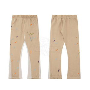 กางเกงแฟชั่นชายบานทรงสลิมฟิตและสบายเอวกลางสีพื้นย้อมสีตรงด้านหน้า - Product Image 1