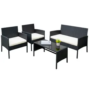 Outdoor Patio Furniture Sets All Weather Outdoor Sofa PE Garden Furniture Wicker Rattan Patio Conversation Set With Glass Table