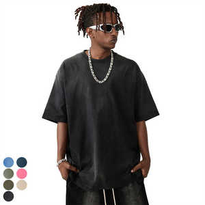 Venta al por mayor de hombres lavado ácido Hip Hop camisetas logotipo personalizado de gran tamaño Vintage estampado sólido Streetwear 100% algodón mono lavado camisetas - Product Image 1