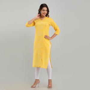 Kurta Recta con Estampado Floral Amarillo para Mujer, Tela Popelina Transpirable-SHKUP1213 - Product Image 4