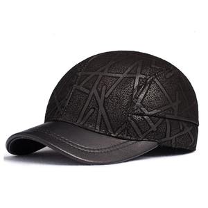Gorra de béisbol deportiva para hombre, sombreros Tonue de pato de cuero genuino, gorra de béisbol de cuero de Golf informal para hombre, ala corta estampada - Product Image 4
