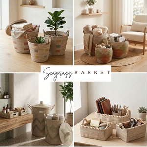 Hot Woven Seagrass <b>Rectangular</b> <b>Basket</b>, Sustainable Storage Organizer for Home, Laundry and Plant Display - Product Image 5