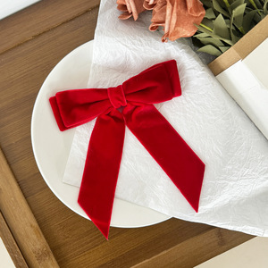 여성과 소녀를위한 패브릭 포니 테일 롱 리본 헤어 리본 헤어 리본 어린이를위한 학교 액세서리 도매 레드 벨벳 헤어 클립 - Product Image 5