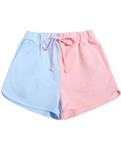 Blue Pink Colorblock <b>Women</b> <b>Shorts</b> Soft Cotton Casual Summer <b>Shorts</b> Elastic <b>Waist</b> Drawstring Comfortable <b>Gym</b> Running Activewear - Product Image 1