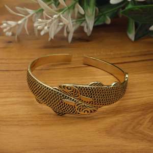 Fish Design Bangle Set for Women Bohemian Statement Cuff <b>Bracelets</b> Ocean Inspired Adjustable Antique Silver golden. - Product Image 3