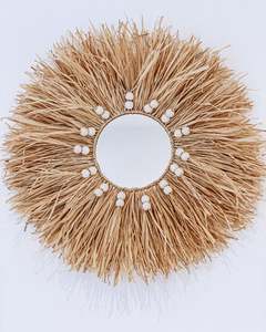 Miroir mural rond Boho fait à la main, décor jonc de mer pour la maison, motif végétal, tenture murale faite au Vietnam, format corde inclus - Product Image 2