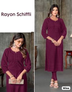 Kurti Anarkali de Rayón Pesado Indio de Primera Calidad, a la Moda, para Mujer, para Bodas y Fiestas, con Trabajo Schiffli, Corte Recto - Product Image 5