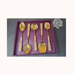 Increíble juego de servir ensalada de nuevo estilo, Metal dorado de alta calidad pulido con mango de hueso, Mesa para el hogar, postre, ensalada, cuchara para servidor - Product Image 1