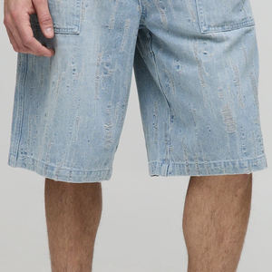 Shorts en jean pour homme en coton mélangé confortable et décontracté, lavage clair, fermeture éclair et bouton, vêtements décontractés, prix d'usine avec logo - Product Image 5