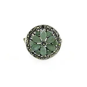 Anillo de Plata de Ley con Topacio Verde Romántico y Morganita en Forma de Flor, con Diamantes Ovalados de Corte Esmeralda y Baño de Rodio, Ideal para Regalo - Product Image 2