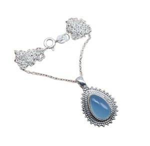 จี้พลอยคาลซิโดนีเงินสเตอร์ลิง925เครื่องประดับทำมือเดือนมีนาคมเครื่องประดับทำมือจี้ของขวัญที่หรูหราสำหรับวันเกิด - Product Image 1