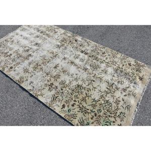 3.9x7.3 ft Turkish Rug, Vintage Area Rug, Gray <b>Brown</b> Plants & trees <b>Wool</b> Rug - Product Image 4