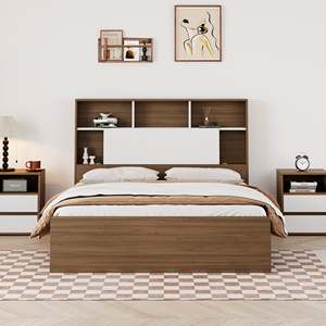 Hydraulic Storage Bed Frame with Integrated <b>Bookcase</b> Headboard, Lift Up Platform Bed with Hidden Storage Compartment, Modern Woo - Product Image 3