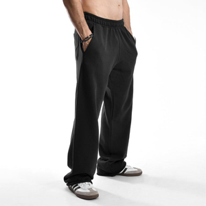Large jambe droite évasée vierge surdimensionné 100% coton hommes Baggy poids lourd taille haute élastique Streetwear Jogging pantalon de survêtement - Product Image 5