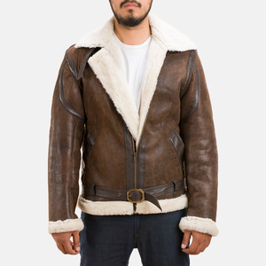 Bomber chaud en peau de mouton en cuir véritable pour hommes avec col en fourrure trench à capuche décontracté hiver élégant vêtements d'extérieur doux look ajusté - Product Image 1