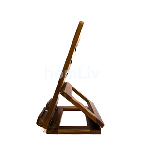 HomLiv Natural Teak Wood Handmade Adjustable Foldable <b>Tablet</b> PC <b>Stand</b> Desktop Holder Beige Name Sign Display Kitchen Counter - Product Image 4