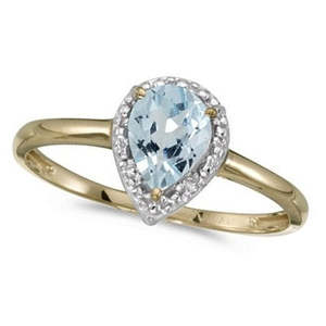14K Yellow <b>Gold</b> Pear-Shape <b>Cocktail</b> <b>Ring</b> with Aquamarine and Diamonds - Product Image 1