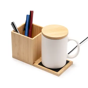 Portapenne in bambù Agerato con gadget personalizzati, caraffa e scaldabicchieri - Product Image 2