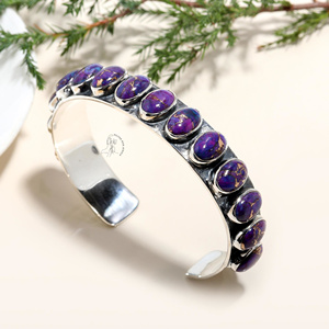 925 sólido cobre púrpura turquesa joyería fina brazalete moda brazalete antiguo brazalete para mujeres mayorista de plata - Product Image 2