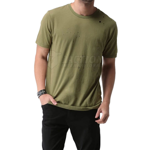 เสื้อยืดผู้ชายสไตล์ลำลองแบบสบายๆ ผ้าโพลีเอสเตอร์/คอตตอนผสม ทรงหลวม แต่งดีเทลขาดๆ สไตล์ไฮสตรีท รับสกรีนโลโก้ ขายส่งในปากีสถาน - Product Image 6