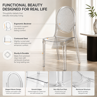 Chaise d'événement transparente en résine PC monobloc moderne pour hôtels, banquets, mariages et réceptions, idéale pour la restauration et les événements.