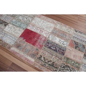 Petit tapis turc vintage 3,6x9,9 pieds, beige, géométrique arc-en-ciel avec éléments floraux - Product Image 2