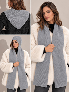 Women's Soft Knit Balaclava <b>Scarf</b> and <b>Hat</b> Set | Winter Warm Hooded <b>Scarf</b> Cap for Women - Product Image 2