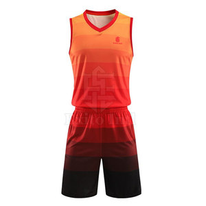 Conjunto de Uniforme de Baloncesto Sublimado para Hombre, Camiseta sin Mangas y Pantalones Cortos, Degradado Naranja Rojo, Poliéster de Secado Rápido, Kit Personalizado para Equipo - Product Image 1