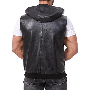 Gilet vintage en cuir pour hommes Gilet classique à fermeture éclair avec capuche Veste sans manches Gilets de qualité supérieure sur mesure de nouveau style - Product Image 3