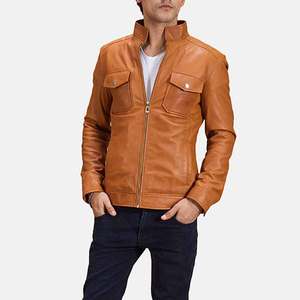Veste de motard en cuir véritable pour hommes à la mode en agneau classique Bomber imperméable d'hiver original pour veste de moto pour hommes - Product Image 2