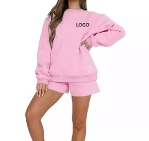 Conjunto de 2 piezas de chándal de manga larga para mujer, pantalones cortos de algodón 100%, chándal para correr - Product Image 2