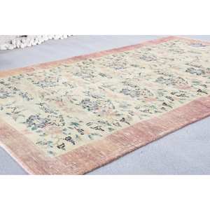 พรมขนสัตว์ลายดอกไม้สีเบจแนววินเทจขนาด4.3x6.9ฟุตทำจากยางคุณภาพสูงสำหรับห้องนอนห้องนั่งเล่นสำหรับวัยรุ่นที่มีการเย็บปะติดปะต่อกันสี่เหลี่ยมผืนผ้าแบบตะวันออก - Product Image 2