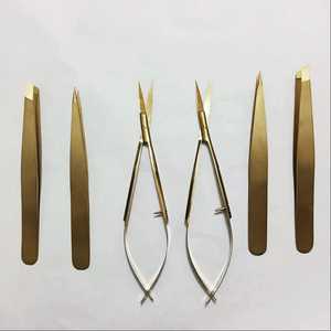 ชุดแหนบคิ้วและขนตาสีทอง4ชิ้นทำจากสเตนเลสมีปลายแหลมกรรไกรสปริง Tariq MFG Co - Product Image 5