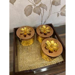 Juego de tarros y botes de lujo, bandeja de almacenamiento de MDF de lujo real, boda, Diwali, ocasión, regalos de devolución, tarros de contenedor de Dyrfruits de Metal - Product Image 1