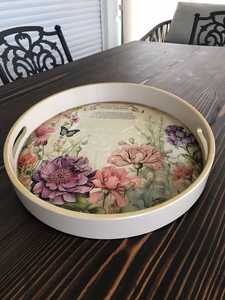 Plateau de service rond en bois décoratif fait à la main de luxe Poignées Table basse Décoration de la maison Boissons Nourriture R10 Artisanat Fabriqué en Inde - Product Image 6