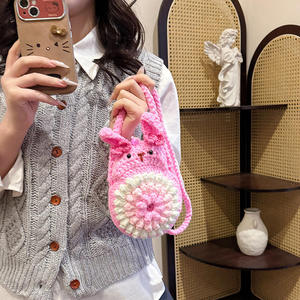 Sac à bandoulière en coton tissé au crochet, motif lapin et papillon, nouveau, mignon, pour téléphone portable, taille moyenne, tendance - Product Image 3
