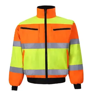 Factory Direct Mens High Visibility Traffic Reflective Jacket Fashionable Coldproof Reflective Safety Jacket