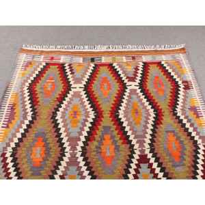 พรมคิลิมขนาด 5.2x9.3 ฟุต พรมตุรกีโบราณ พรมลายดอกไม้สีแดงส้ม - Product Image 4