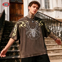 T-shirt surdimensionné personnalisé à épaules tombantes, motif araignée vintage, streetwear, impression sérigraphique, fabricant de t-shirts de haute qualité