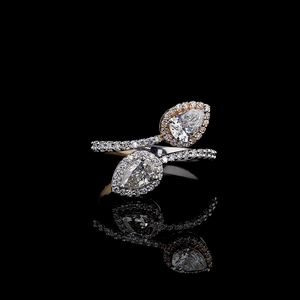Designer Dual Tone Lab Diamond <b>Ring</b> with Pear Shape Lab Diamonds | <b>Statement</b> <b>Ring</b>|OEM ODM diamond jewelry manufacturer - Product Image 1